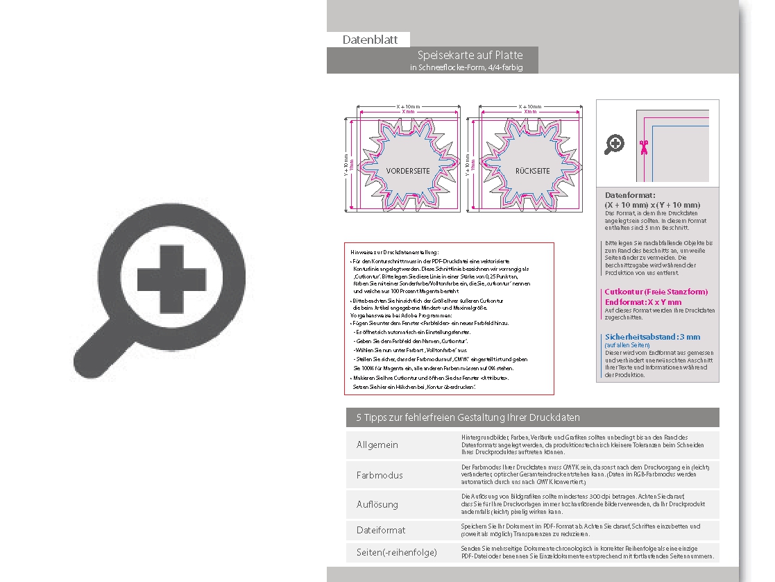 Product Bild speisekarte_auf_platte_in_schneeflocke-form_konturgefr__st___beidseitig_4_4-farbig_bedruckt